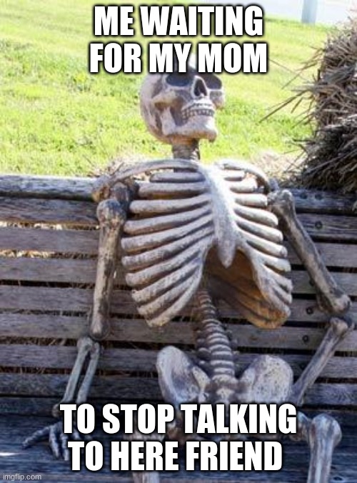 my mom | ME WAITING FOR MY MOM; TO STOP TALKING TO HERE FRIEND | image tagged in memes,waiting skeleton | made w/ Imgflip meme maker