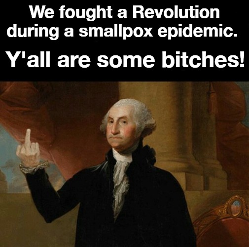 We fought a Revolution during a smallpox epidemic | We fought a Revolution during a smallpox epidemic. Y'all are some bitches! | image tagged in bitches,bitches be like,we ride at dawn bitches,smallpox,epidemic,covidiots | made w/ Imgflip meme maker