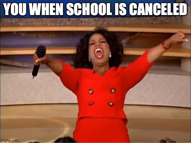 Oprah You Get A | YOU WHEN SCHOOL IS CANCELED | image tagged in memes,oprah you get a | made w/ Imgflip meme maker