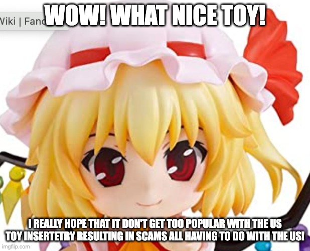 WOW! WHAT NICE TOY! I REALLY HOPE THAT IT DON'T GET TOO POPULAR WITH THE US TOY INSERTETRY RESULTING IN SCAMS ALL HAVING TO DO WITH THE US! | made w/ Imgflip meme maker