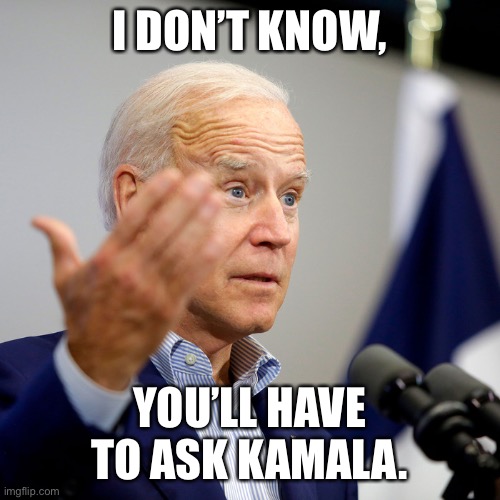 Quid pro joe | I DON’T KNOW, YOU’LL HAVE TO ASK KAMALA. | image tagged in quid pro joe | made w/ Imgflip meme maker