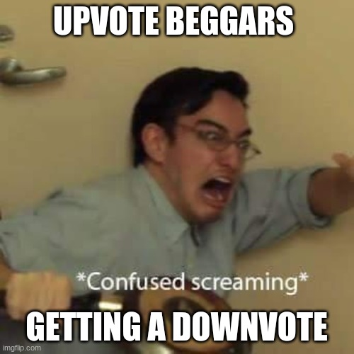 filthy frank confused scream | UPVOTE BEGGARS GETTING A DOWNVOTE | image tagged in filthy frank confused scream | made w/ Imgflip meme maker