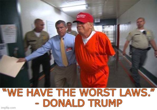 “We have the worst laws.” | “WE HAVE THE WORST LAWS.”
- DONALD TRUMP | image tagged in we have the worst laws,donald trump,quotes,criminal,prison,lock him up | made w/ Imgflip meme maker