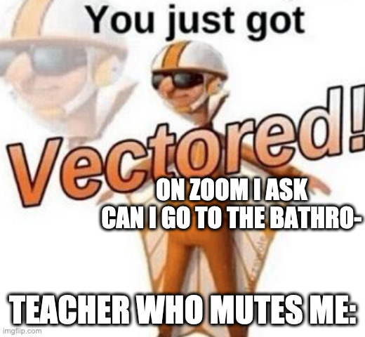 wow. | ON ZOOM I ASK CAN I GO TO THE BATHRO-; TEACHER WHO MUTES ME: | image tagged in you just got vectored | made w/ Imgflip meme maker
