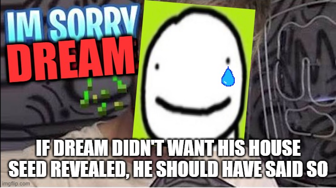 The community almost has Dream's kitchen seed | DREAM; IF DREAM DIDN'T WANT HIS HOUSE SEED REVEALED, HE SHOULD HAVE SAID SO | image tagged in dream,doxx,seed,address,irl manhunt | made w/ Imgflip meme maker