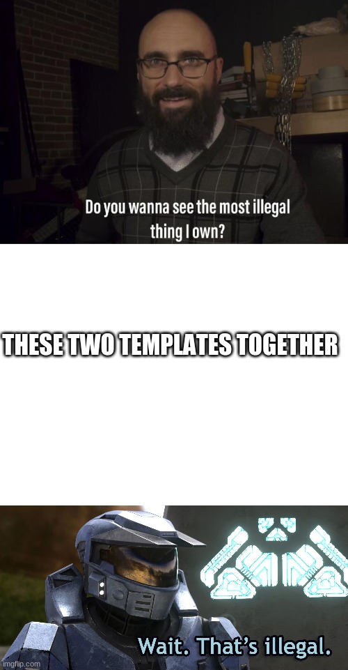  THESE TWO TEMPLATES TOGETHER | image tagged in do you want to see the most illegal thing i own,blank white template,wait thats illegal hd | made w/ Imgflip meme maker