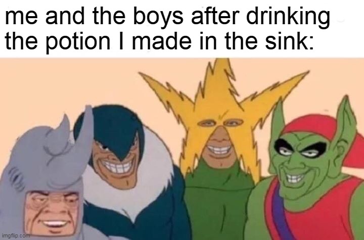 Me And The Boys | me and the boys after drinking the potion I made in the sink: | image tagged in memes,me and the boys,funny | made w/ Imgflip meme maker