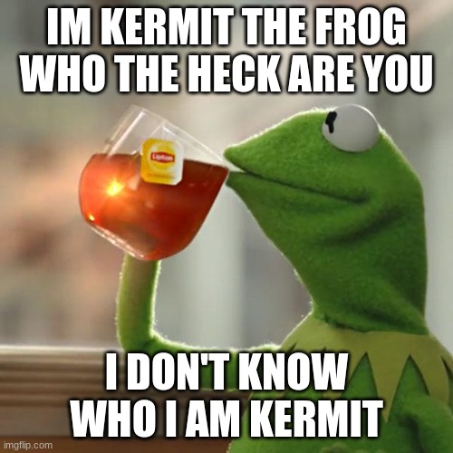 But That's None Of My Business | IM KERMIT THE FROG WHO THE HECK ARE YOU; I DON'T KNOW WHO I AM KERMIT | image tagged in memes,but that's none of my business,kermit the frog | made w/ Imgflip meme maker
