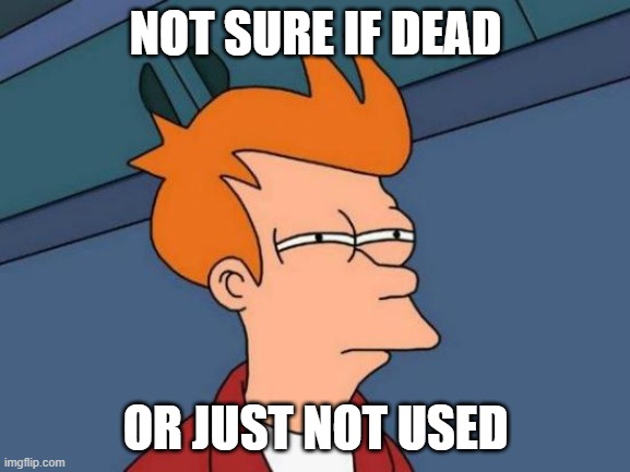 Futurama Fry | NOT SURE IF DEAD; OR JUST NOT USED | image tagged in memes,futurama fry | made w/ Imgflip meme maker