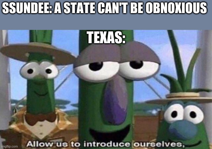 I want this is a Memenade vid pls | SSUNDEE: A STATE CAN'T BE OBNOXIOUS; TEXAS: | image tagged in memeade | made w/ Imgflip meme maker