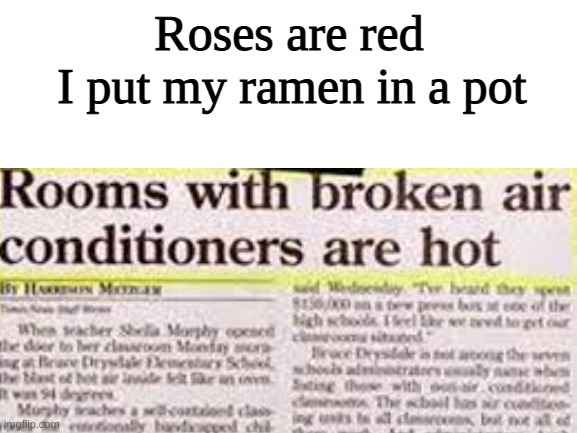 You don't say? | I put my ramen in a pot; Roses are red | image tagged in ramen | made w/ Imgflip meme maker