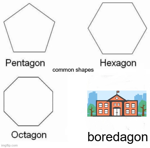 Pentagon Hexagon Octagon Meme | common shapes; boredagon | image tagged in memes,pentagon hexagon octagon | made w/ Imgflip meme maker