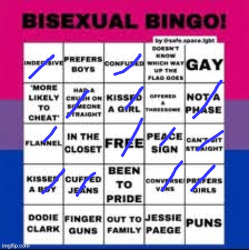 Bi | image tagged in bisexual bingo card | made w/ Imgflip meme maker