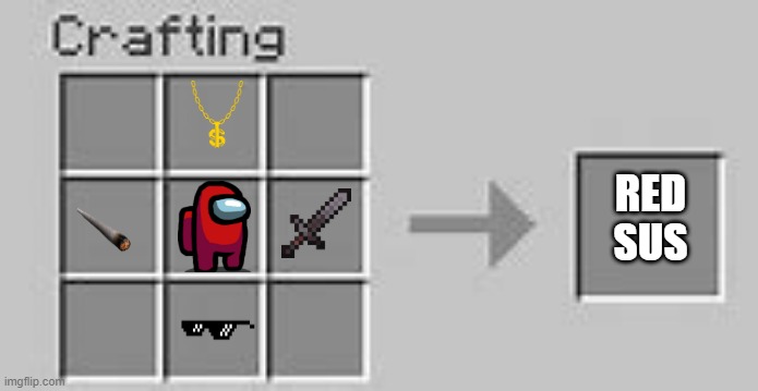 Minecraft Crafting |  RED
SUS | image tagged in minecraft crafting | made w/ Imgflip meme maker