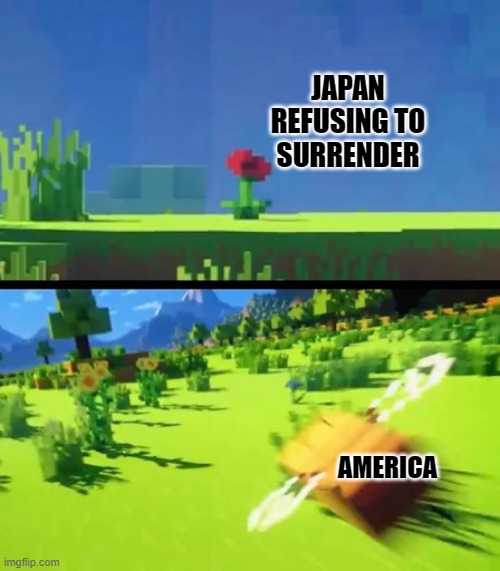 Minecraft Bee | JAPAN REFUSING TO SURRENDER; AMERICA | image tagged in minecraft bee | made w/ Imgflip meme maker