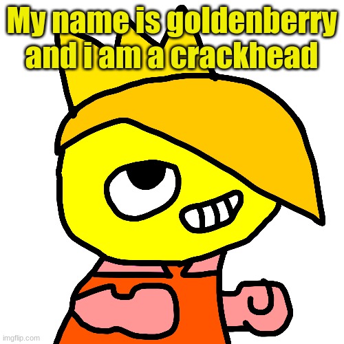 My name is goldenberry and i am a crackhead | image tagged in fsjal goldenberry | made w/ Imgflip meme maker