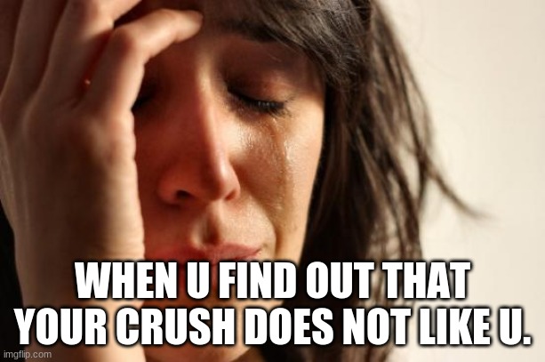 First World Problems | WHEN U FIND OUT THAT YOUR CRUSH DOES NOT LIKE U. | image tagged in memes,first world problems | made w/ Imgflip meme maker