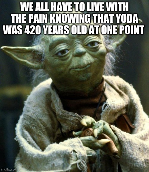 I'm sad now | WE ALL HAVE TO LIVE WITH THE PAIN KNOWING THAT YODA WAS 420 YEARS OLD AT ONE POINT | image tagged in memes,star wars yoda | made w/ Imgflip meme maker