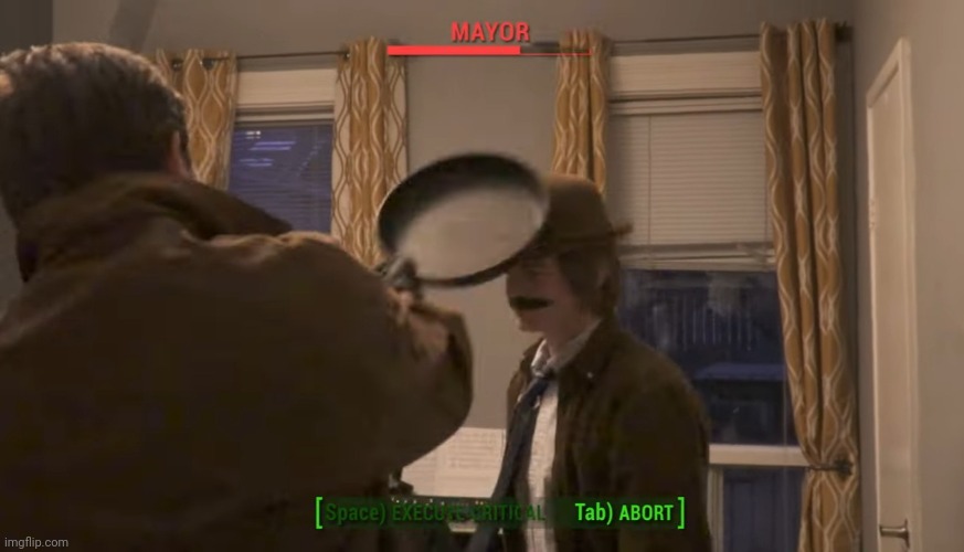 Mayor vs Frying Pan | image tagged in mayor vs frying pan | made w/ Imgflip meme maker
