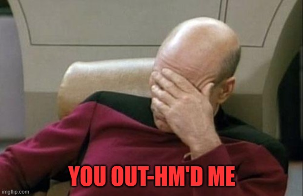 Captain Picard Facepalm Meme | YOU OUT-HM'D ME | image tagged in memes,captain picard facepalm | made w/ Imgflip meme maker