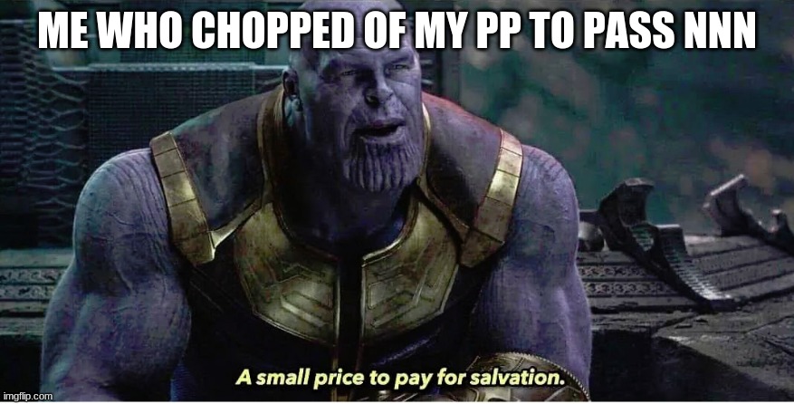 A small price to pay for salvation | ME WHO CHOPPED OF MY PP TO PASS NNN | image tagged in a small price to pay for salvation | made w/ Imgflip meme maker