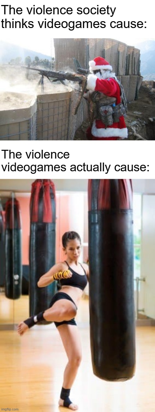 I think society thinks the violence is more severe than it actually is, which is little to none with a little computers destroye | The violence society thinks videogames cause:; The violence videogames actually cause: | image tagged in blank white template,memes,hohoho,punching bag,funny,dastarminers awesome memes | made w/ Imgflip meme maker