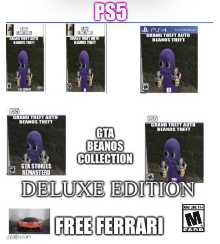 High Quality Gta beanos collection PS5 Blank Meme Template