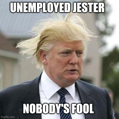 Jester trump | UNEMPLOYED JESTER; NOBODY'S FOOL | image tagged in donald trump | made w/ Imgflip meme maker