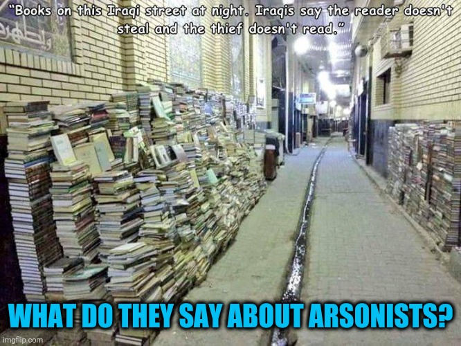 You don't say | WHAT DO THEY SAY ABOUT ARSONISTS? | image tagged in all,memes,books | made w/ Imgflip meme maker