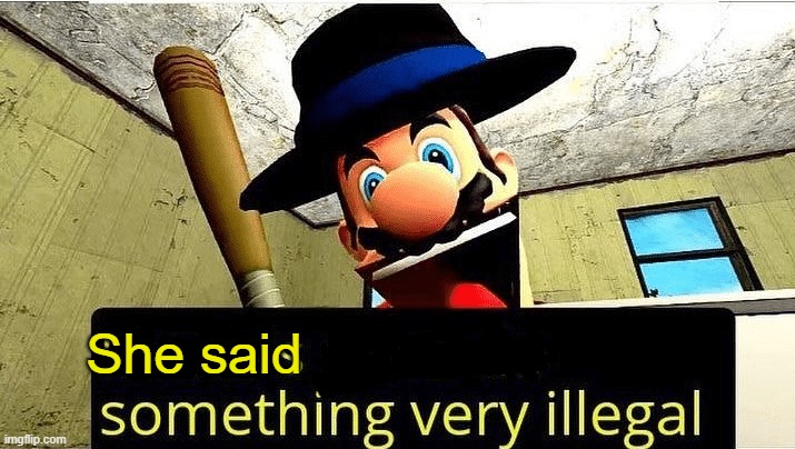 Mario’s gonna do something very illegal | She said | image tagged in mario s gonna do something very illegal | made w/ Imgflip meme maker