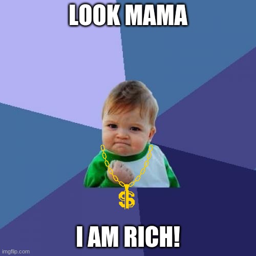 wooooooop | LOOK MAMA; I AM RICH! | image tagged in memes,success kid | made w/ Imgflip meme maker