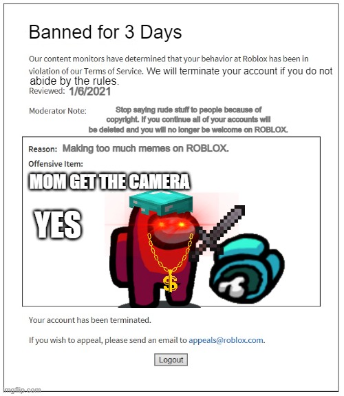 I got banned from Roblox for three days but I look kind of hot in this