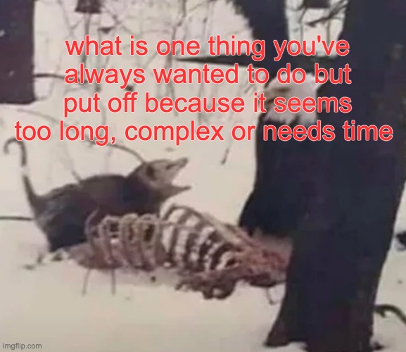 5 DAYS 14 HOURS 46 MINUTES AT 300 WORDS A MINUTE | what is one thing you've always wanted to do but put off because it seems too long, complex or needs time | made w/ Imgflip meme maker