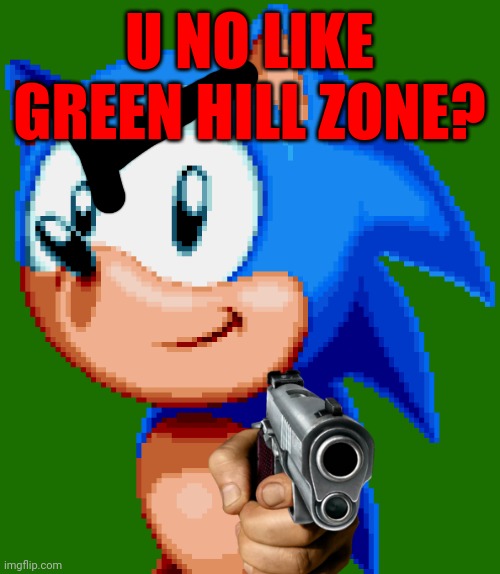 sonic with a gun | U NO LIKE GREEN HILL ZONE? | image tagged in sonic with a gun | made w/ Imgflip meme maker