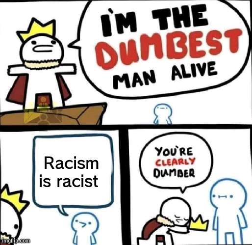 They mean the same thing | Racism is racist | image tagged in dumbest man alive blank,racist,racism | made w/ Imgflip meme maker