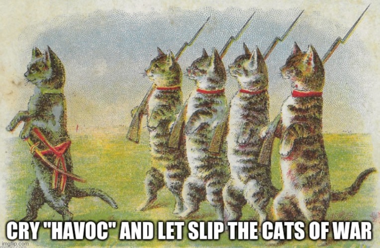 The Cats of War | image tagged in cats,mark antony,julius caesar,cats of war,william shakespeare | made w/ Imgflip meme maker