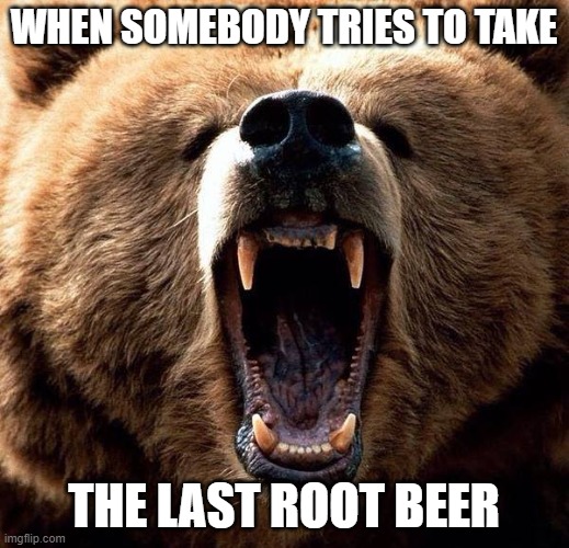 Don't poke the bear  | WHEN SOMEBODY TRIES TO TAKE; THE LAST ROOT BEER | image tagged in don't poke the bear | made w/ Imgflip meme maker