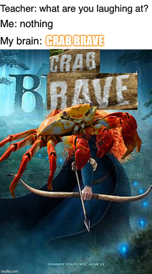 Crab (B)rave (6 points) | CRAB BRAVE | image tagged in teacher what are you laughing at,brave,crab rave | made w/ Imgflip meme maker