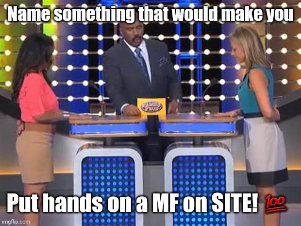 Family feud  | Name something that would make you; Put hands on a MF on SITE! 💯 | image tagged in family feud | made w/ Imgflip meme maker