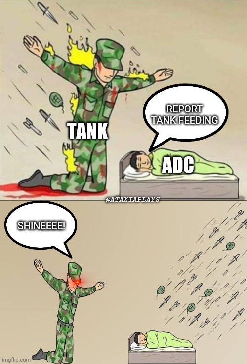 Respect your tank  @AtaxiaPlays | REPORT TANK FEEDING; TANK; ADC; @ATAXIAPLAYS; SHINEEEE! | image tagged in memes,funny memes,mobile | made w/ Imgflip meme maker
