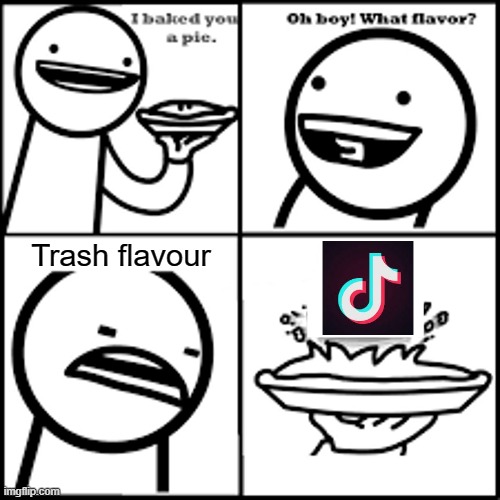 Why would you even make a trash-flavoured pie anyways? | Trash flavour | image tagged in x-flavored pie asdfmovie,tiktok,asdfmovie | made w/ Imgflip meme maker