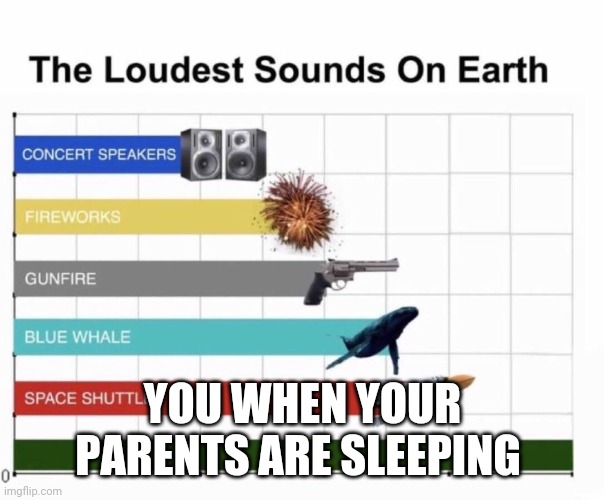 Loudest things | YOU WHEN YOUR PARENTS ARE SLEEPING | image tagged in loudest things | made w/ Imgflip meme maker