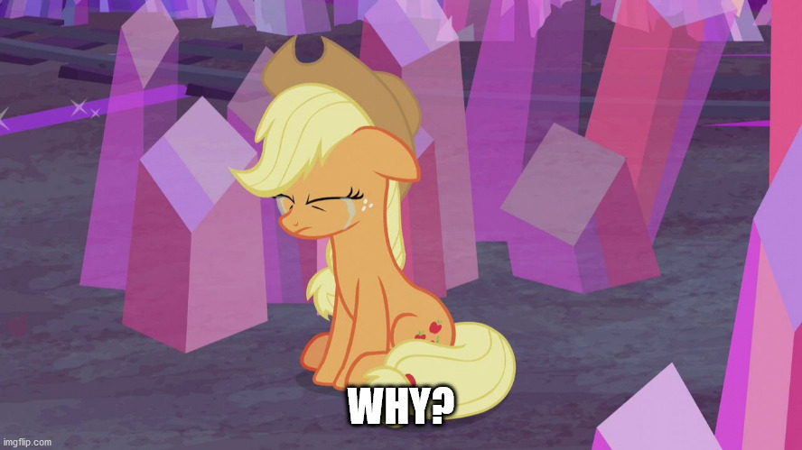 First world problem Applejack | WHY? | image tagged in first world problem applejack | made w/ Imgflip meme maker