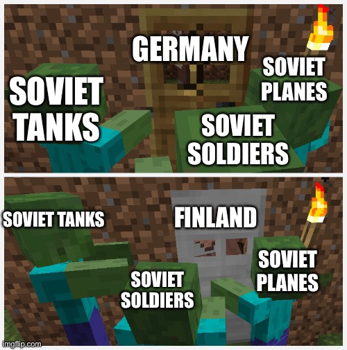 1943 be like | GERMANY; SOVIET PLANES; SOVIET TANKS; SOVIET SOLDIERS; FINLAND; SOVIET TANKS; SOVIET PLANES; SOVIET SOLDIERS | image tagged in wooden door vs iron door,ww2,soviet union,finland,memes,funny | made w/ Imgflip meme maker