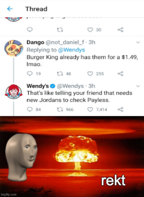 OOF | image tagged in rekt w/text,memes,funny,rareinsults,wendy's,gifs | made w/ Imgflip meme maker