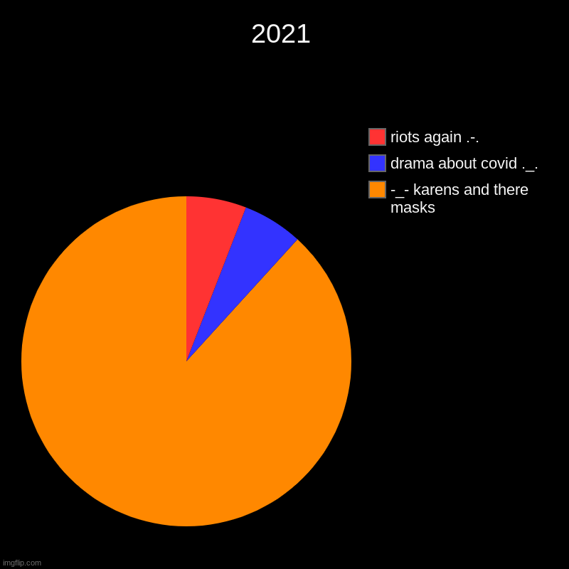 2021 | 2021 | -_- karens and there masks, drama about covid ._., riots again .-. | image tagged in charts,pie charts | made w/ Imgflip chart maker