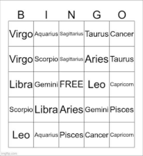 Zodiac BINGO for everyone | image tagged in bingo,zodiac,everyone | made w/ Imgflip meme maker