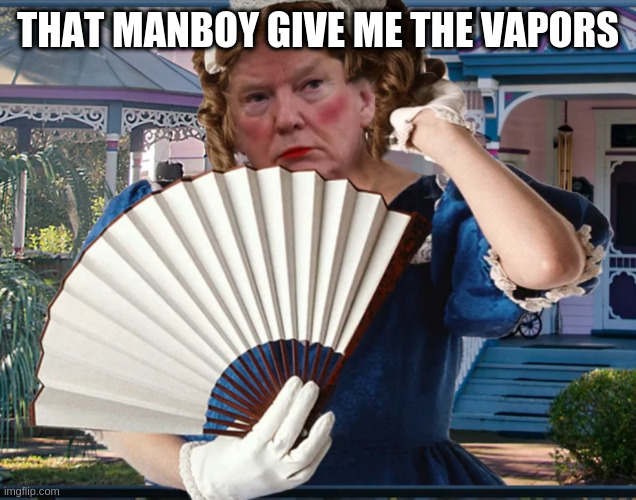 Southern Belle Trumpette | THAT MANBOY GIVE ME THE VAPORS | image tagged in southern belle trumpette | made w/ Imgflip meme maker