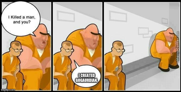 P R I S O N | I CREATED GOGAURDIAN. | image tagged in prisoners blank | made w/ Imgflip meme maker