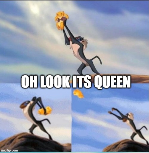 forgot to post this lol | OH LOOK ITS QUEEN | image tagged in lion being yeeted | made w/ Imgflip meme maker